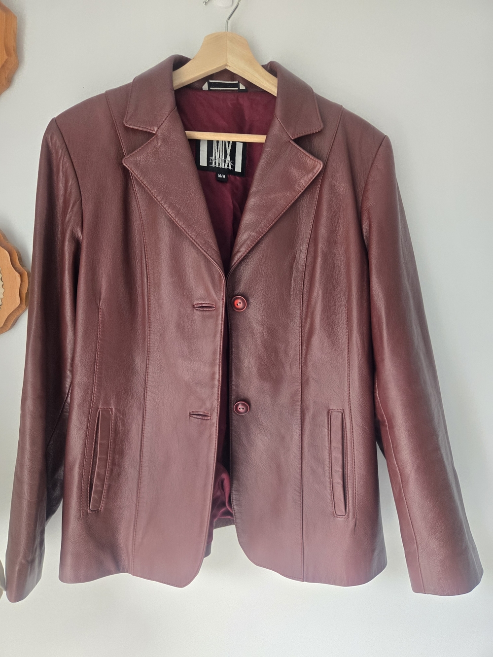 Mi Burgundy Leather Blazer Jacket
